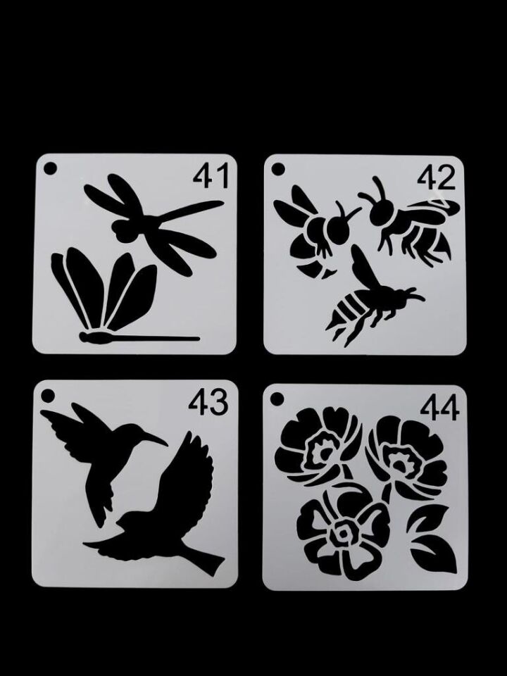 Çiçek Temalı Stencil Şablon Seti – 4 Parça (7,6 x 7,6 cm)