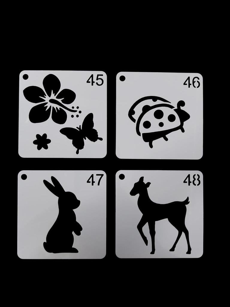 Çiçek Temalı Stencil Şablon Seti – 4 Parça (7,6 x 7,6 cm)