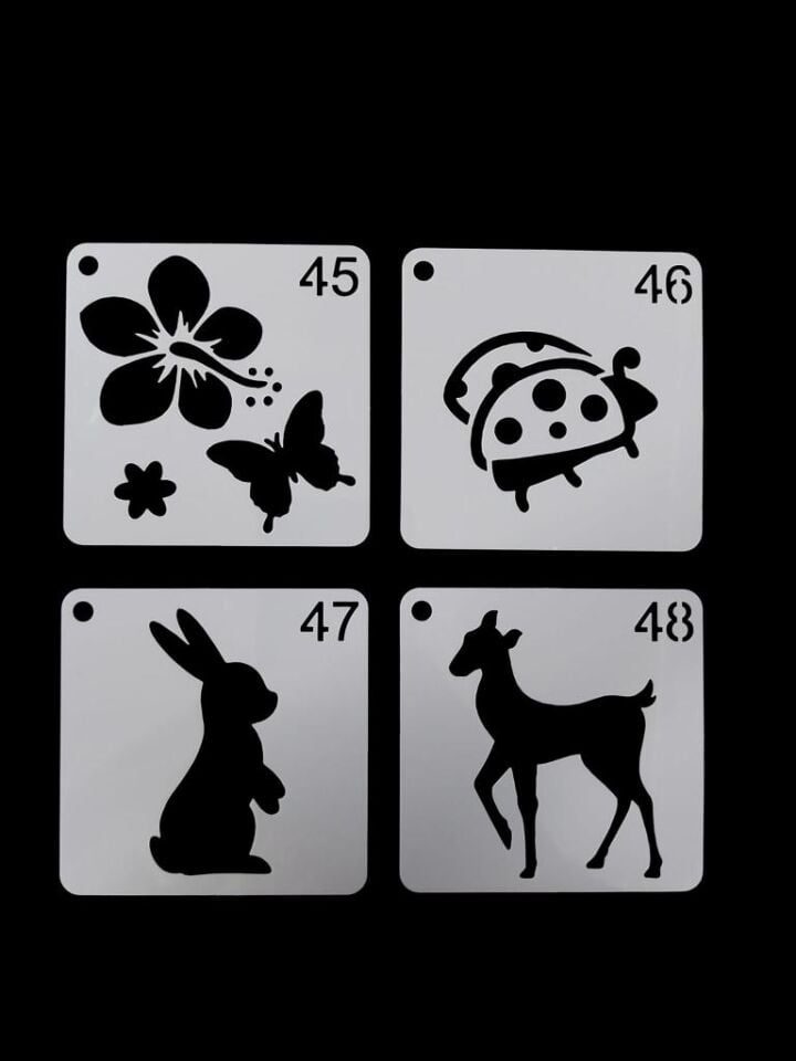 Çiçek Temalı Stencil Şablon Seti – 4 Parça (7,6 x 7,6 cm)