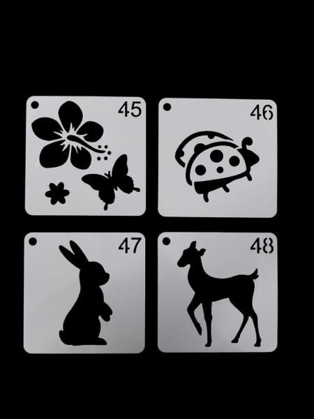 Çiçek Temalı Stencil Şablon Seti – 4 Parça (7,6 x 7,6 cm)