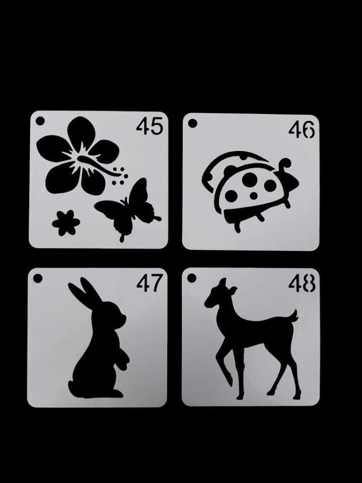 Çiçek Temalı Stencil Şablon Seti – 4 Parça (7,6 x 7,6 cm)