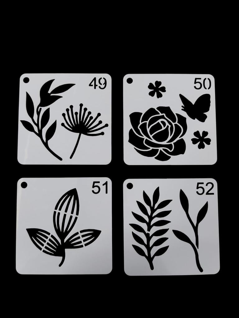 Çiçek Temalı Stencil Şablon Seti – 4 Parça (7,6 x 7,6 cm)