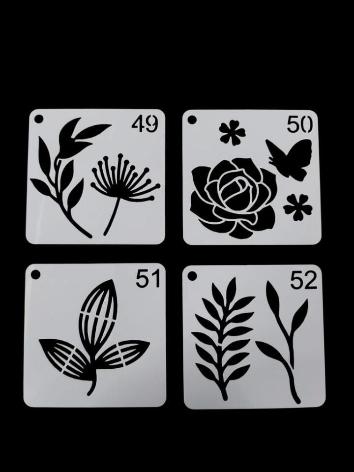 Çiçek Temalı Stencil Şablon Seti – 4 Parça (7,6 x 7,6 cm)