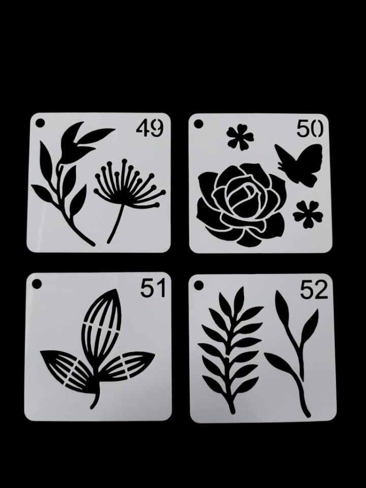 Çiçek Temalı Stencil Şablon Seti – 4 Parça (7,6 x 7,6 cm)