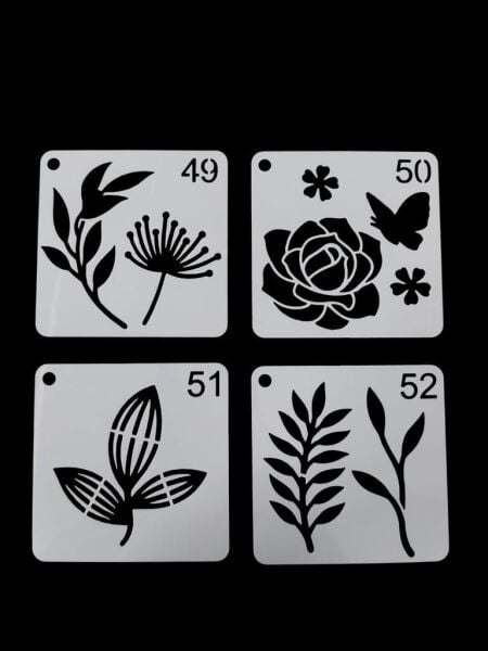 Çiçek Temalı Stencil Şablon Seti – 4 Parça (7,6 x 7,6 cm)