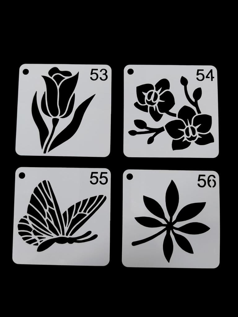 Çiçek Temalı Stencil Şablon Seti – 4 Parça (7,6 x 7,6 cm)