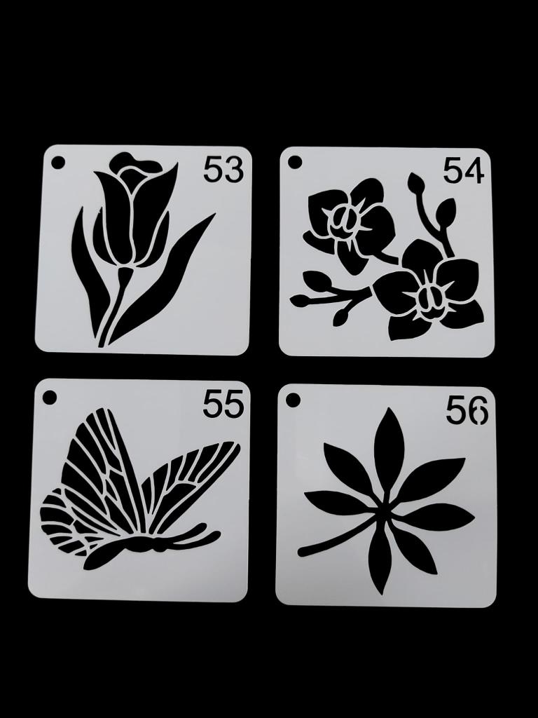 Çiçek Temalı Stencil Şablon Seti – 4 Parça (7,6 x 7,6 cm)