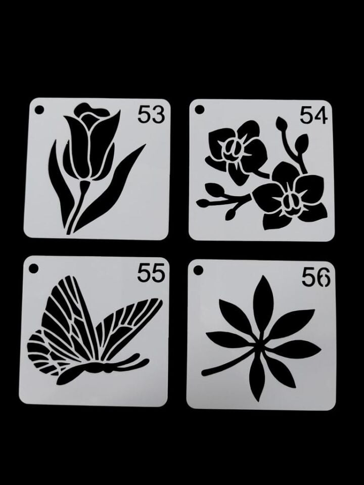 Çiçek Temalı Stencil Şablon Seti – 4 Parça (7,6 x 7,6 cm)