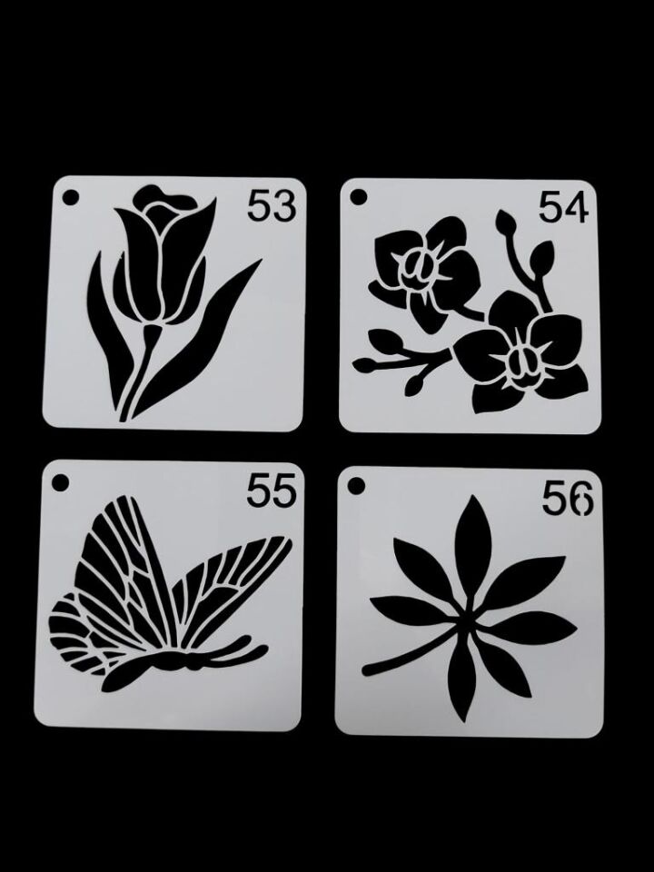 Çiçek Temalı Stencil Şablon Seti – 4 Parça (7,6 x 7,6 cm)