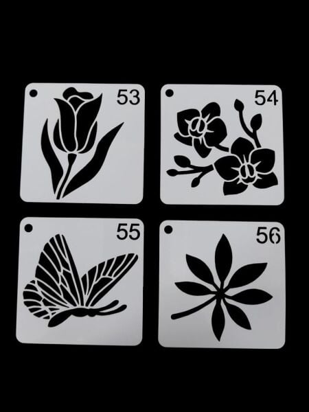 Çiçek Temalı Stencil Şablon Seti – 4 Parça (7,6 x 7,6 cm)