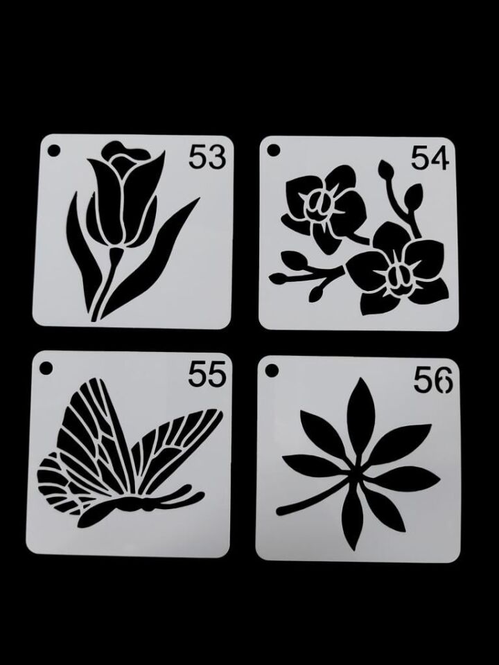 Çiçek Temalı Stencil Şablon Seti – 4 Parça (7,6 x 7,6 cm)