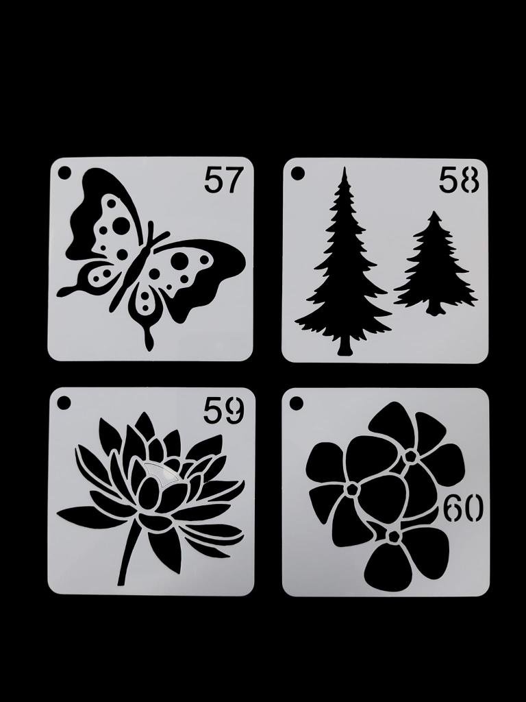 Çiçek Temalı Stencil Şablon Seti – 4 Parça (7,6 x 7,6 cm)