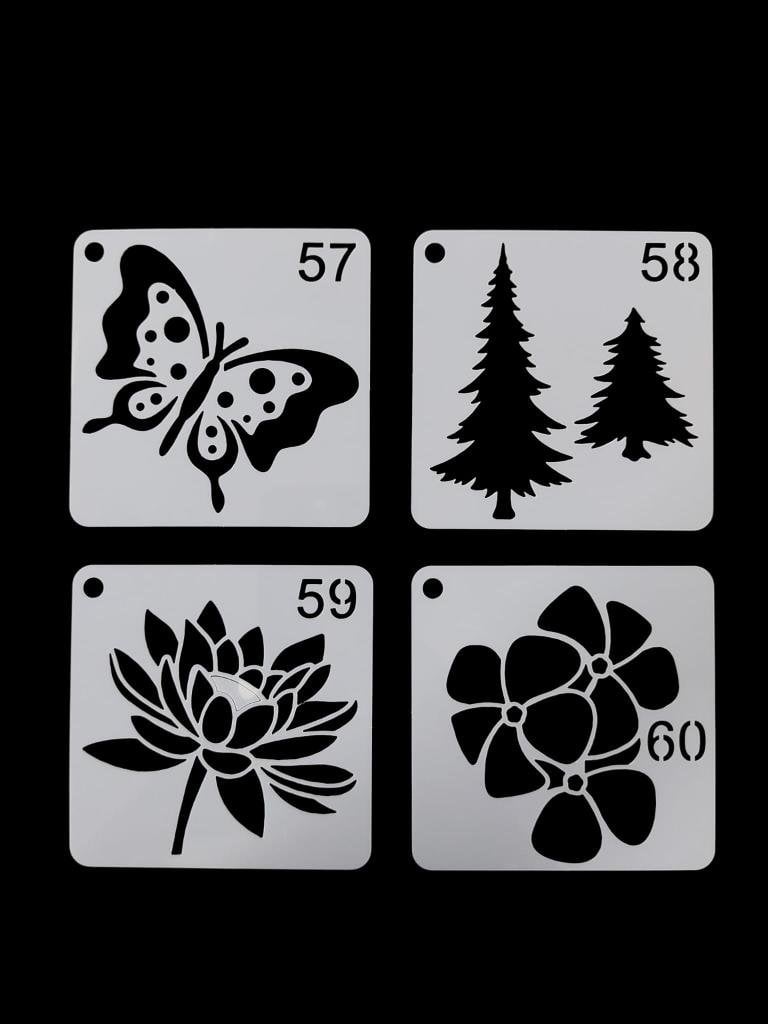 Çiçek Temalı Stencil Şablon Seti – 4 Parça (7,6 x 7,6 cm)
