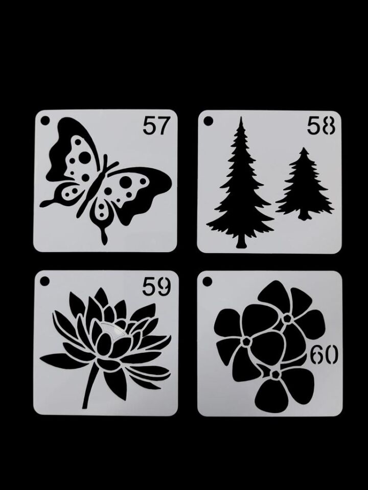 Çiçek Temalı Stencil Şablon Seti – 4 Parça (7,6 x 7,6 cm)