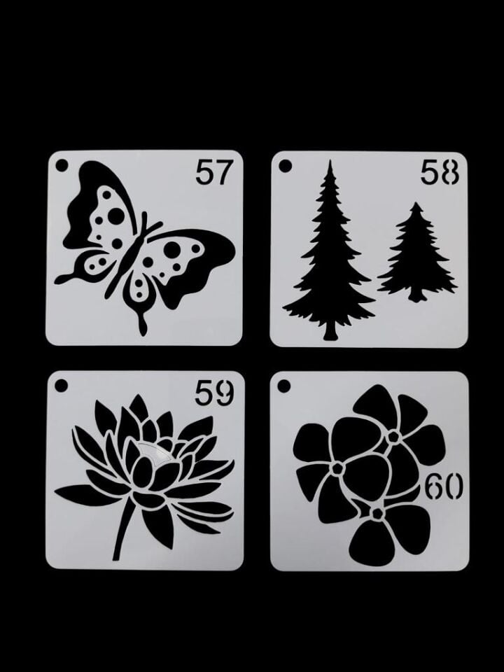 Çiçek Temalı Stencil Şablon Seti – 4 Parça (7,6 x 7,6 cm)