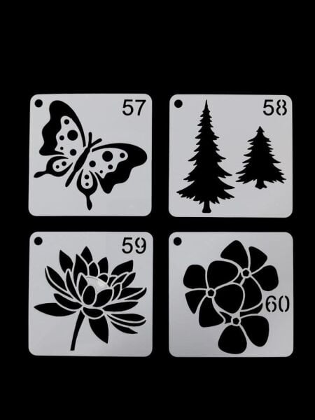 Çiçek Temalı Stencil Şablon Seti – 4 Parça (7,6 x 7,6 cm)