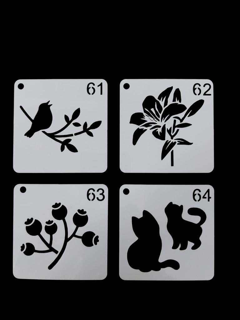 Çiçek Temalı Stencil Şablon Seti – 4 Parça (7,6 x 7,6 cm)