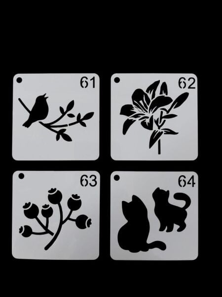 Çiçek Temalı Stencil Şablon Seti – 4 Parça (7,6 x 7,6 cm)