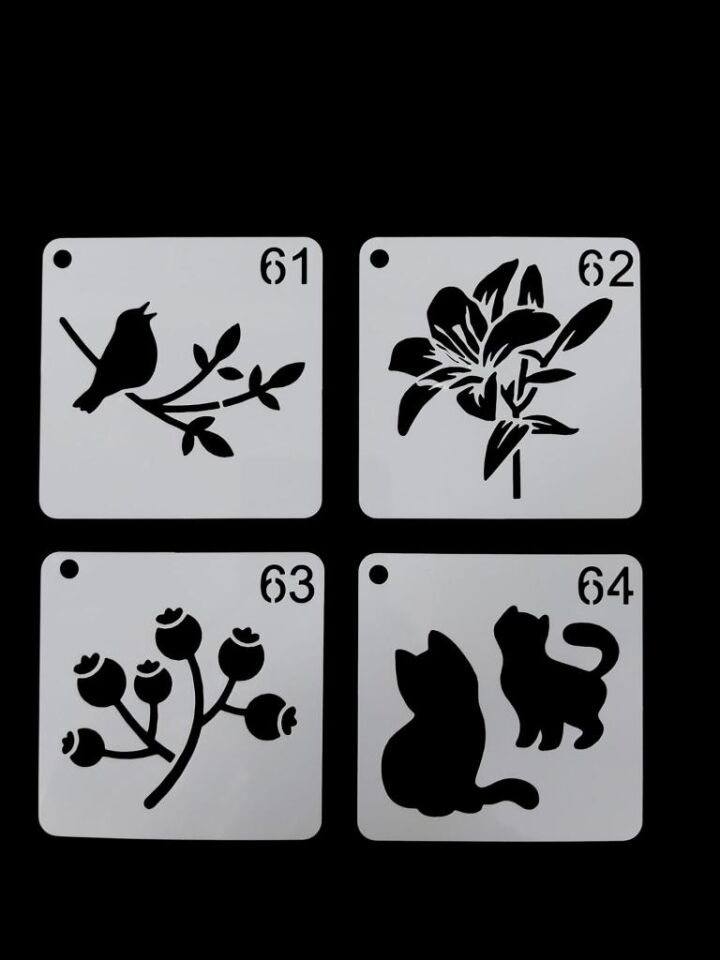 Çiçek Temalı Stencil Şablon Seti – 4 Parça (7,6 x 7,6 cm)