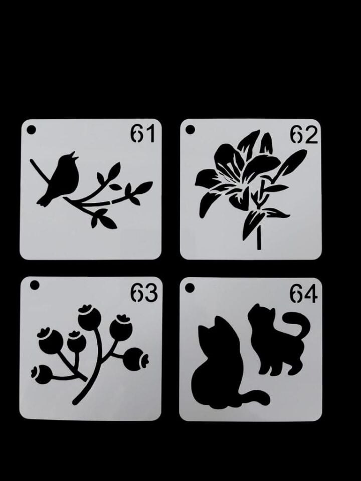 Çiçek Temalı Stencil Şablon Seti – 4 Parça (7,6 x 7,6 cm)