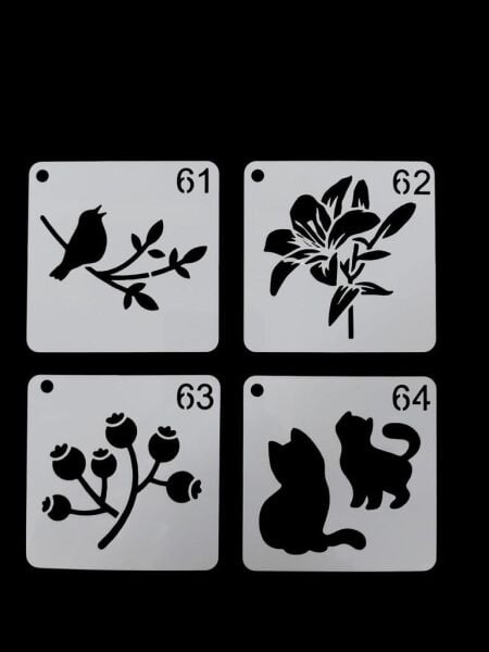 Çiçek Temalı Stencil Şablon Seti – 4 Parça (7,6 x 7,6 cm)