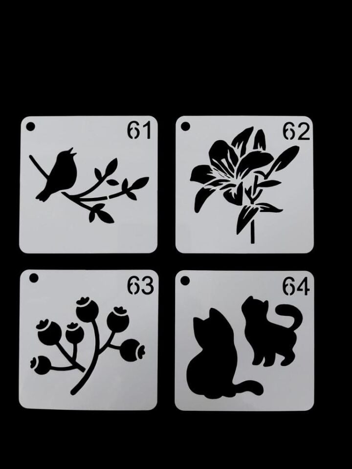 Çiçek Temalı Stencil Şablon Seti – 4 Parça (7,6 x 7,6 cm)