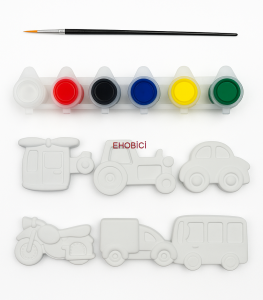 Ehobici Taş Boyama Seti Taşıtlar 6 Renk Akrilik Boya 5ml + Fırça