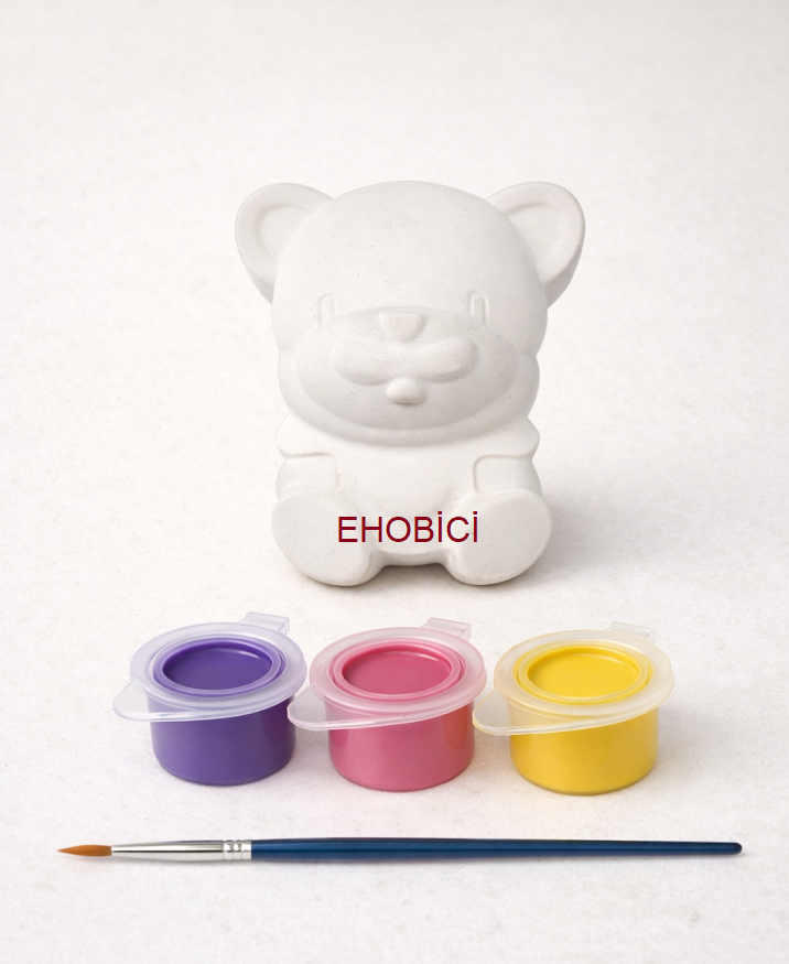 Ehobici Taş Boyama Seti Sevimli Ayıcık 3 Renk Akrilik Boya 5ml + Fırça