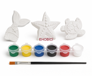 Ehobici Taş Boyama Seti Deniz Temalı 6 Renk Akrilik Boya 5ml + Fırça