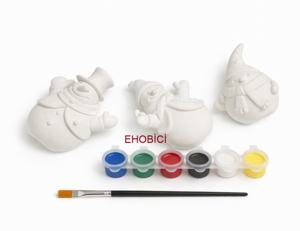 Ehobici Taş Boyama Seti Kardan Adam 6 Renk Akrilik Boya 5ml + Fırça