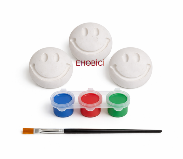 Ehobici Taş Boyama Seti Gülen Yüz Surat 3 Renk Akrilik Boya 5ml + Fırça