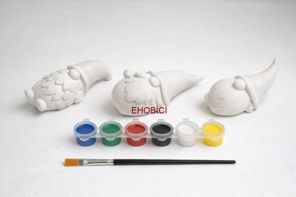 Ehobici Taş Boyama Seti Gnome Cüceler 6 Renk Akrilik Boya 5ml + Fırça