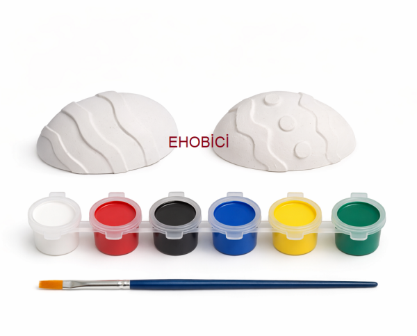 Ehobici Taş Boyama Seti Yumurta 6 Renk Akrilik Boya 5ml + Fırça