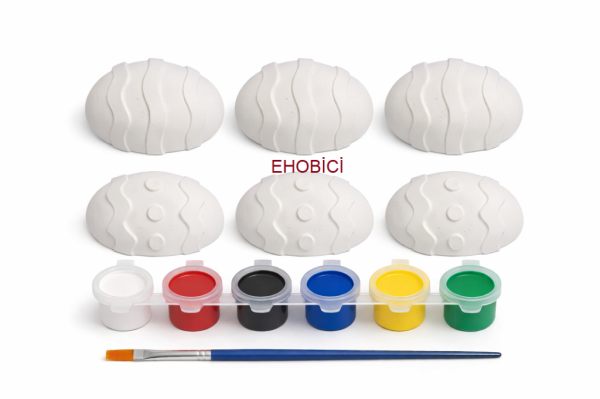 Ehobici Taş Boyama Seti Yumurta 6 Renk Akrilik Boya 5ml + Fırça