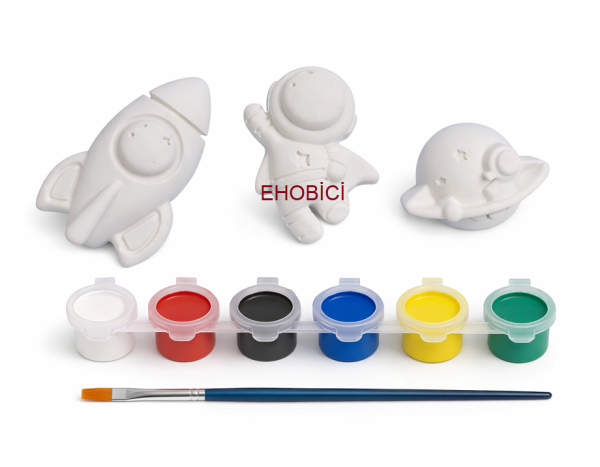 Ehobici Taş Boyama Seti Uzay Temalı 6 Renk Akrilik Boya 5ml + Fırça