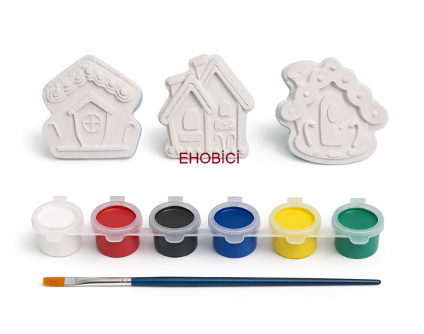 Ehobici Taş Boyama Seti Büyük Kış Evleri 6 Renk Akrilik Boya 5ml + Fırça