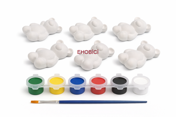 Ehobici Taş Boyama Seti Sevimli Ayıcıklar 6 Renk Akrilik Boya 5ml + Fırça