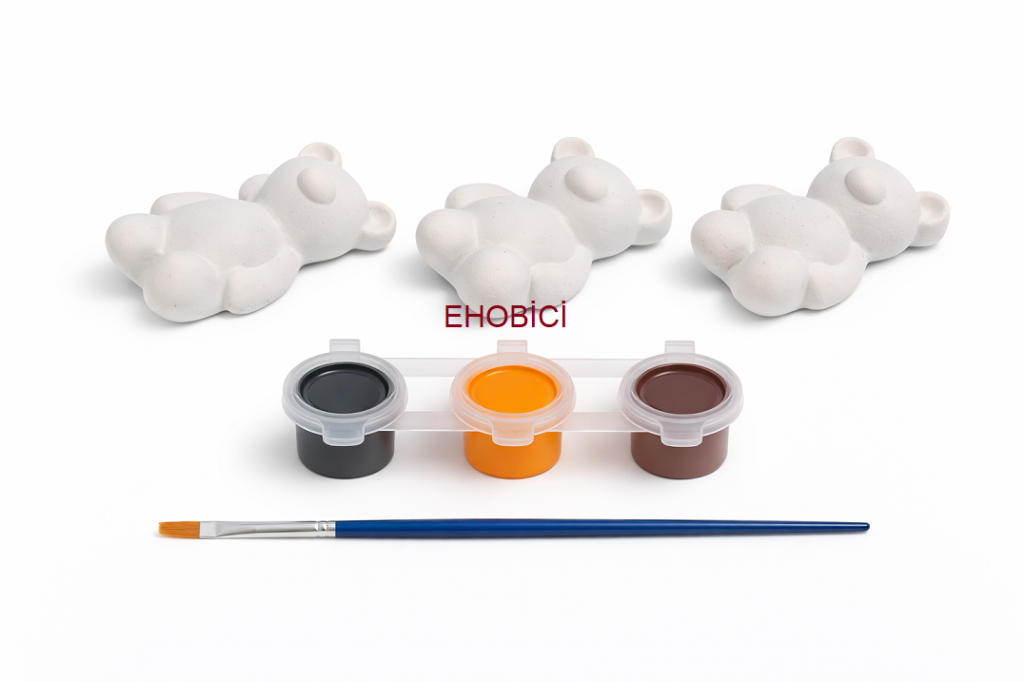 Ehobici Taş Boyama Seti Sevimli Ayıcıklar 3 Renk Akrilik Boya 5ml + Fırça