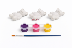 Ehobici Taş Boyama Seti Sevimli Ayıcıklar 3 Renk Akrilik Boya 5ml + Fırça