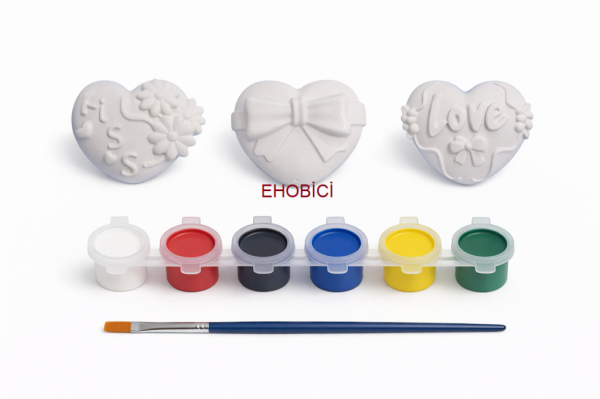 Ehobici Taş Boyama Seti Kalpler 6 Renk Akrilik Boya 5ml + Fırça
