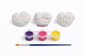 Ehobici Taş Boyama Seti Kalpler 3 Renk Akrilik Boya 5ml + Fırça