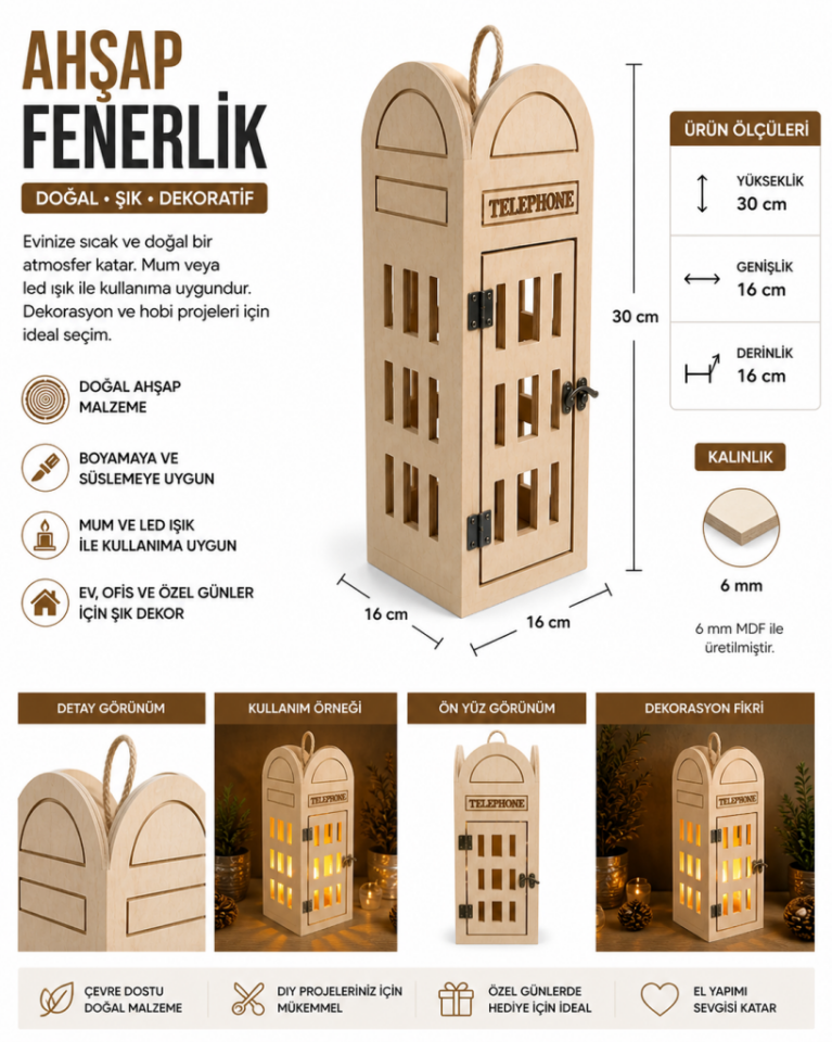 Dekoratif Fenerlik Ahşap (Mdf) Obje R-245