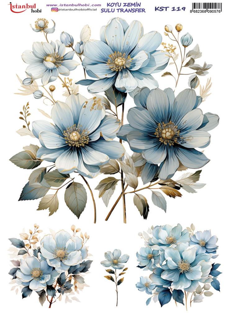 Koyu Zemin Sulu Transfer Kağıdı 25x35cm KST-119 Çiçekler