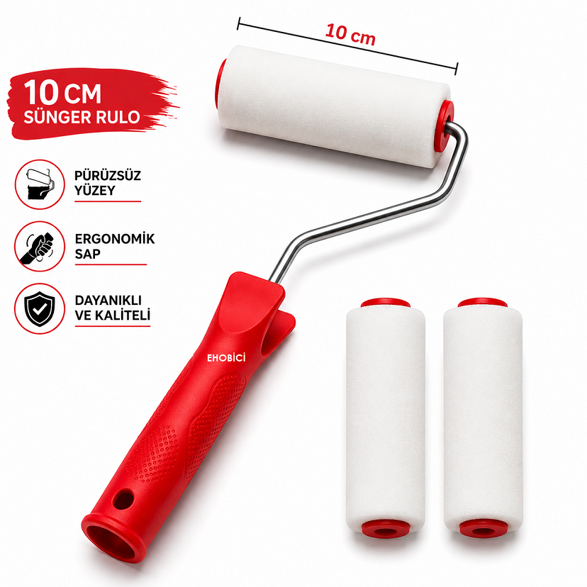 Sünger Rulo Fırça 10CM +2 Yedek Sünger