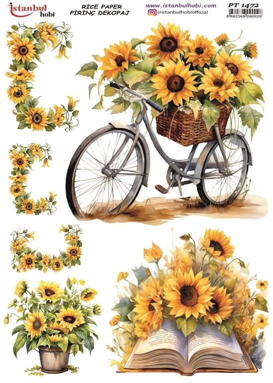 Pirinç Dekopaj Kağıdı 30x42cm PT-1472 Bisiklet Ayçiçeği
