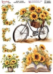 Pirinç Dekopaj Kağıdı 30x42cm PT-1472 Bisiklet Ayçiçeği