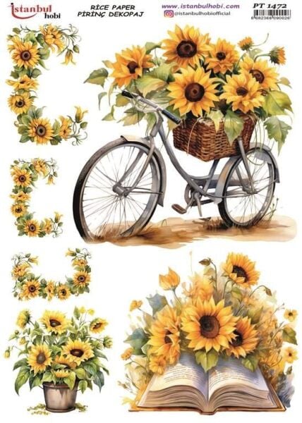 Pirinç Dekopaj Kağıdı 30x42cm PT-1472 Bisiklet Ayçiçeği