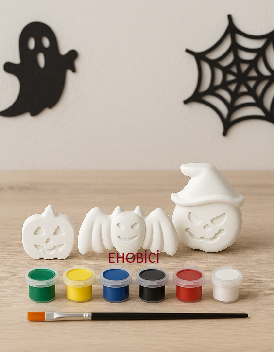 Ehobici Taş Boyama Seti Halloween Cadılar Bayramı 6 Renk Akrilik Boya 5ml + Fırça