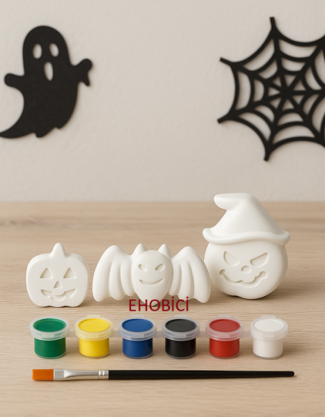 Ehobici Taş Boyama Seti Halloween Cadılar Bayramı 6 Renk Akrilik Boya 5ml + Fırça
