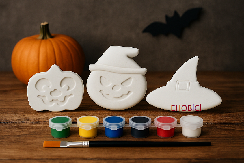 Ehobici Taş Boyama Seti Halloween Cadılar Bayramı 6 Renk Akrilik Boya 5ml + Fırça